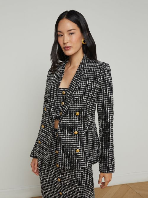 Colin Tweed Blazer In Black/Ecru
