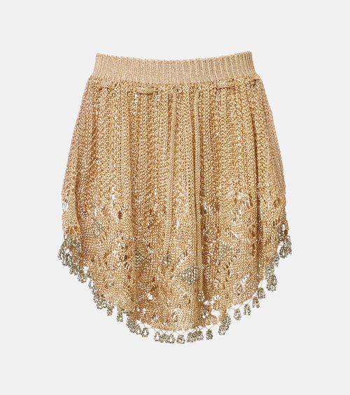Crochet embellished lamé miniskirt