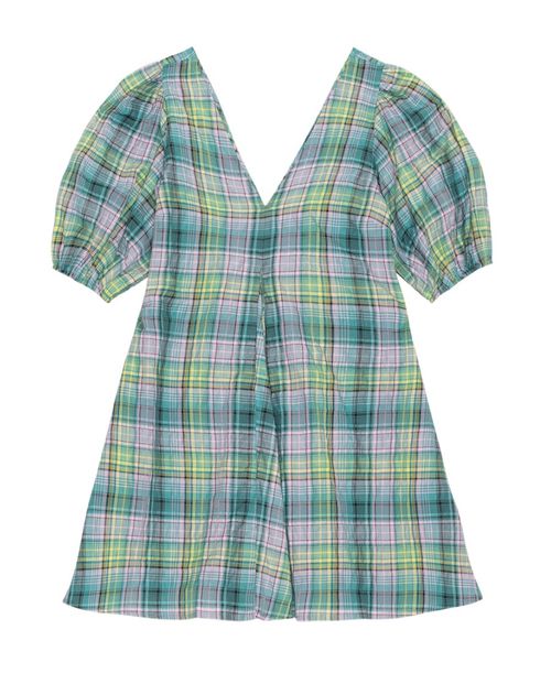 Seersucker Check V-Neck Mini Dress