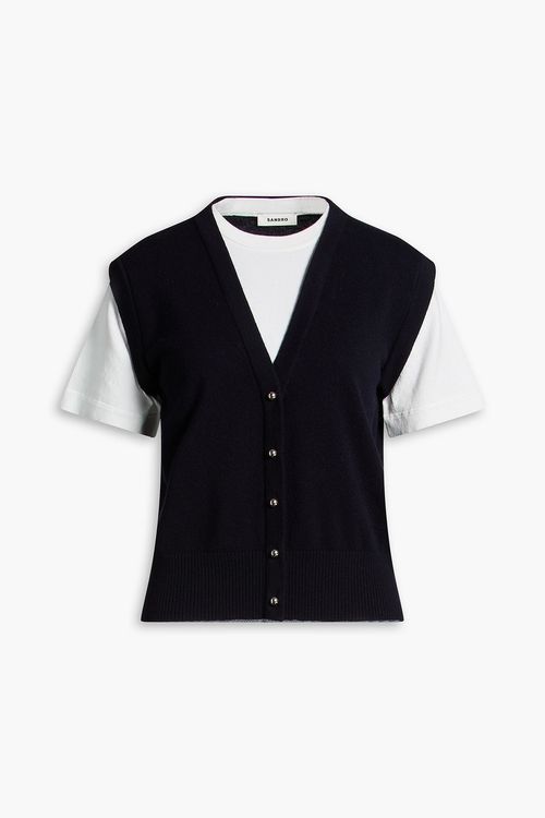 Jersey-paneled wool and cashmere-blend cardigan - Blue - 4