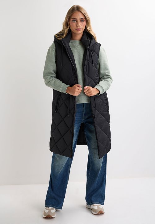 Womens Black Diamond Quilted Longline Gilet Jacket