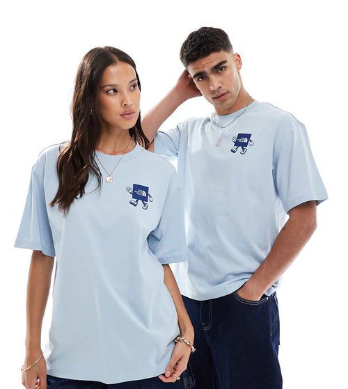 The North Face Explore backprint oversized t-shirt in light blue