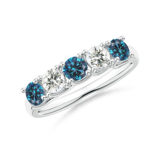Angara 0.6 Carat Half Eternity Five Stone Enhanced Blue and White Diamond Wedding Ring in Platinum