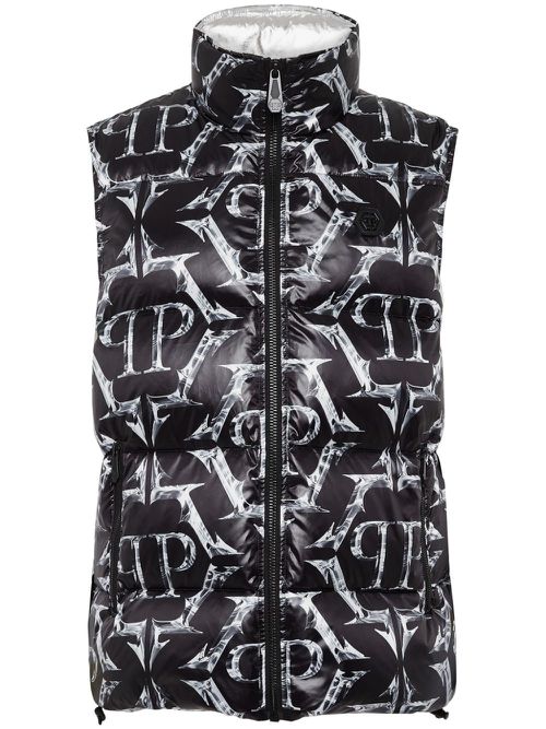 Logo-print drawstring padded gilet - Black