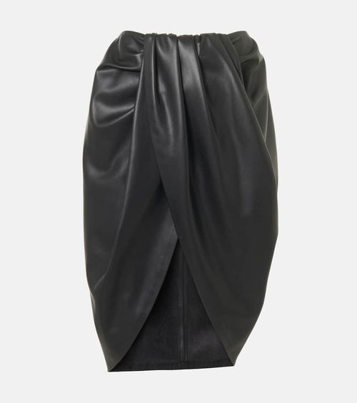 Draped faux leather midi skirt