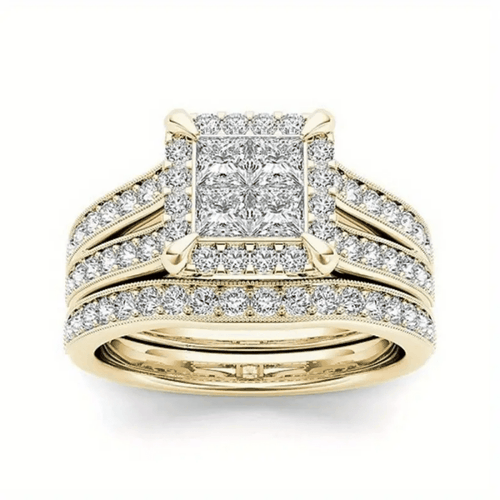 TEMU 2 Elegant Stacked Rings Set With Shiny Zirconia Engagement/ Wedding Rings Pairing With Mobile Phone Calls, Daily Clothing, , And Jewelry