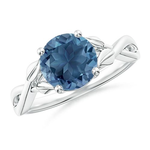 Angara 2.35 Carats Nature Inspired London Blue Topaz Crossover Ring with Leaf Motifs in Platinum