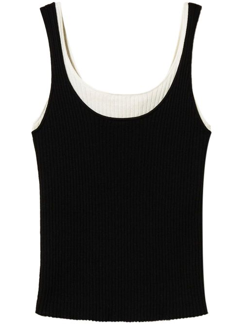 Trompe-l'œil fitted knit top - Black
