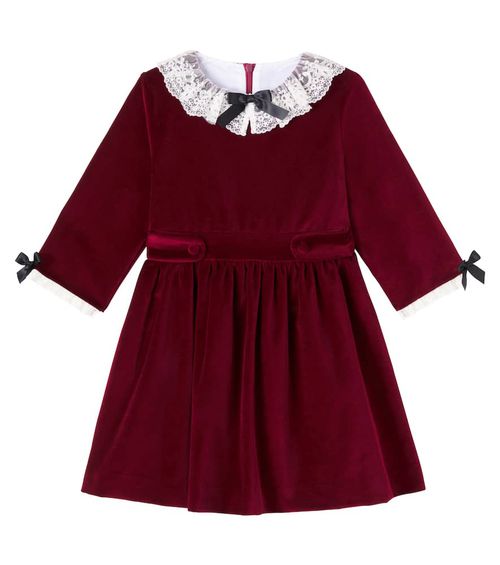 Eva lace-trimmed cotton velvet dress