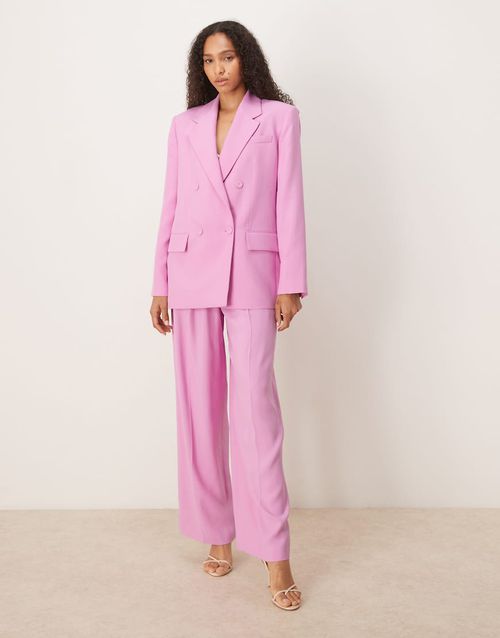 Pleat front tailored trouser co-ord in light pink