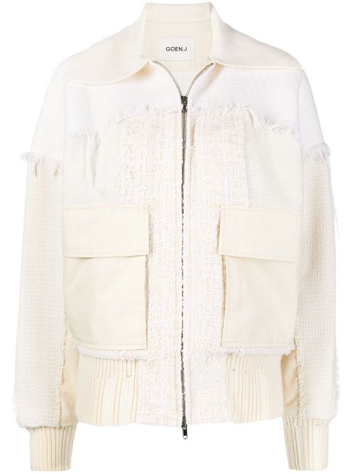 Frayed-detail bomber jacket - White