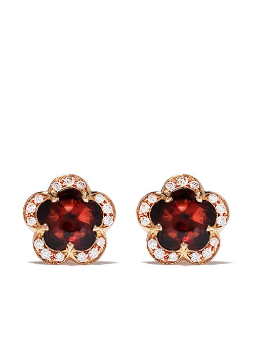 18kt rose gold diamond garnet Figlia dei Fiori stud earrings - Pink
