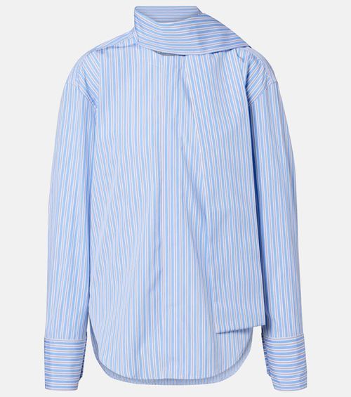 Scarf-detail striped cotton shirt