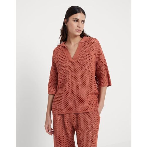 Rust Openwork Cotton Sweater