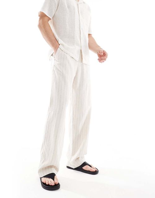 Linen rich striped trouser in sand-Neutral