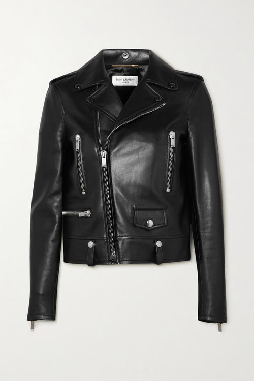 Leather Biker Jacket - Black - FR34