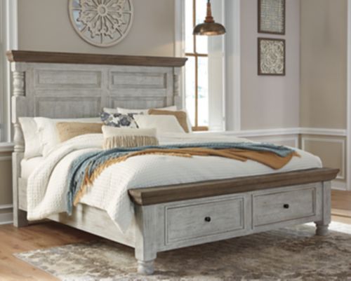 Havalance Queen Poster Bed with 2 Storage Drawers, White/Gray