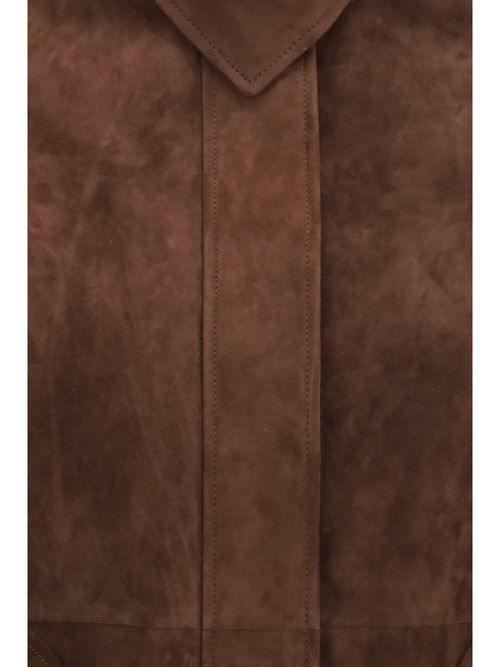 Suede Goatskin Peplum Jacket — Brown