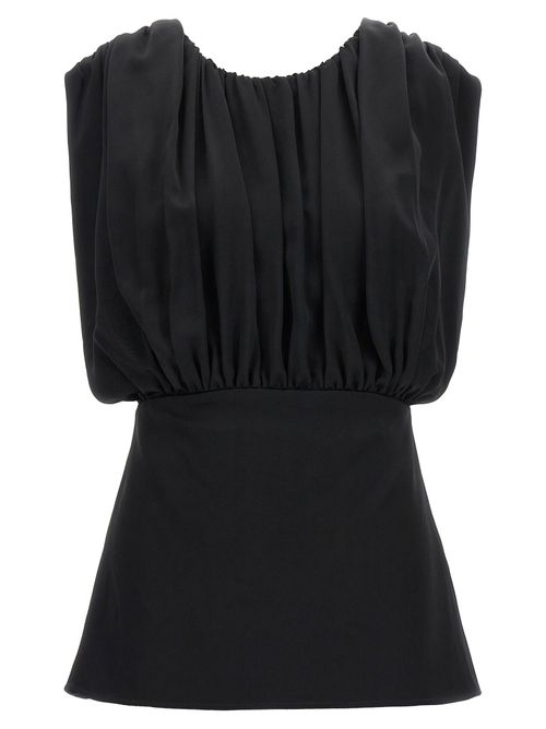 Crinkled Plastron Tank Top — Black
