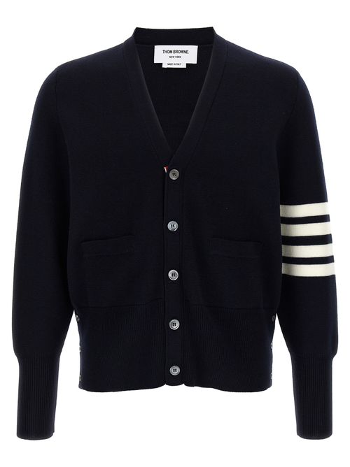 Virgin Wool with 4-Bar Stripe Cardigan — Navy
