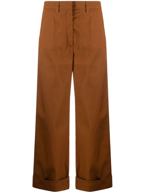 Wide-leg cotton trousers - Brown