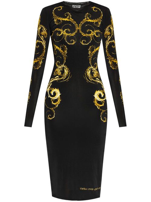 Watercolour Couture-print midi dress - Black
