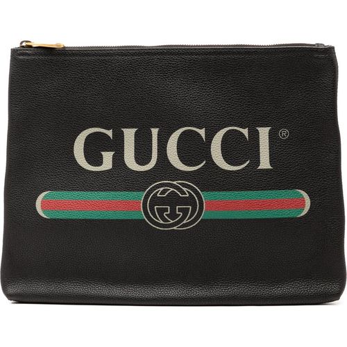 Gucci Womens Pre-owned Medium Leather Logo Portfolio Clutch - Black - One