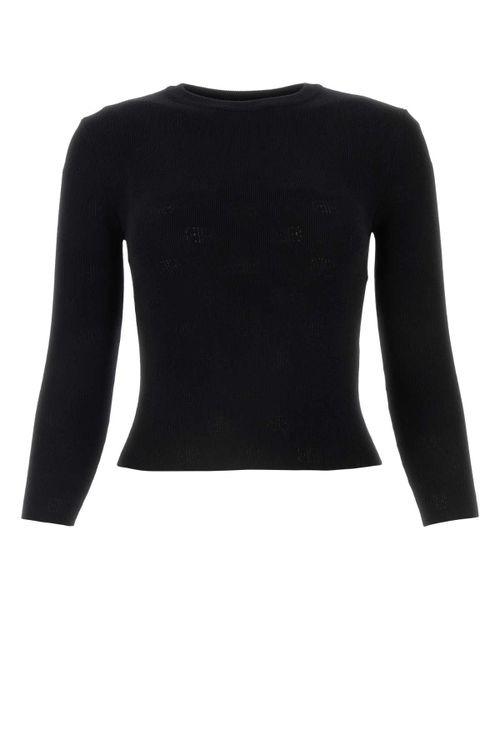 Wool-Blend Cropped Sweater — Black
