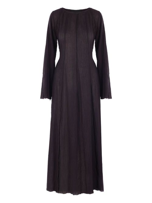 Pleated long-sleeve dress - Black