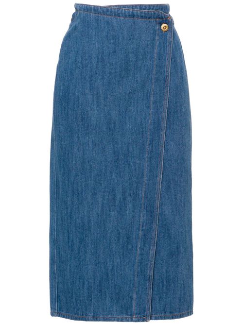 Wrap denim midi skirt - Blue