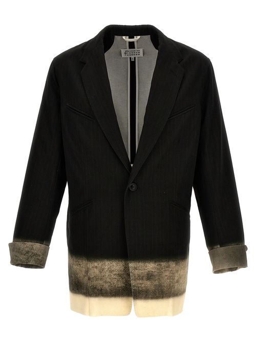 -Pinstriped Trompe L'Oeil Blazer Grigio-Uomo