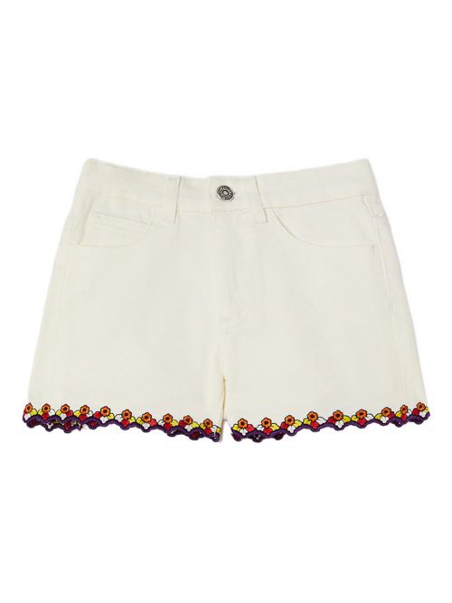 Embroidered-hem denim shorts - White