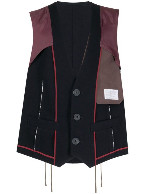 Patchwork-design wool vest - Blue