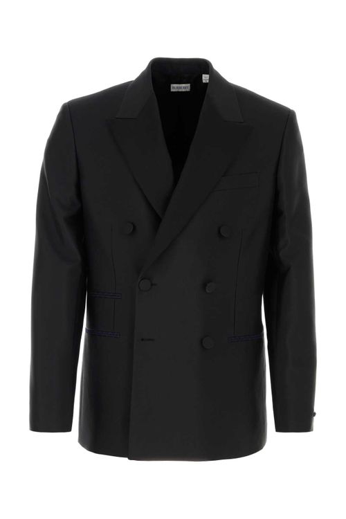 Double-Breasted Wool Silk Blazer — Black