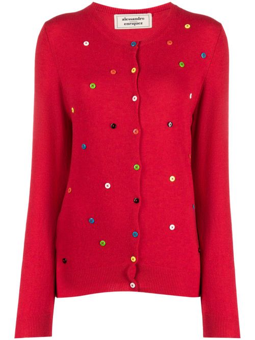 Button-embellished wool-blend cardigan - Red