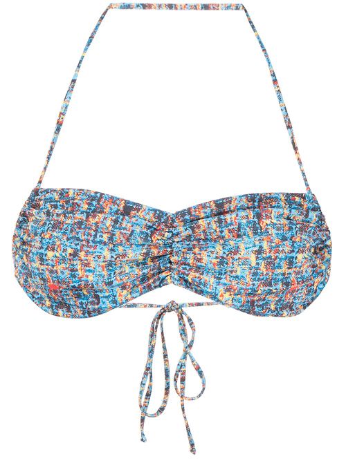 Halle tweed-print bikini top - Blue