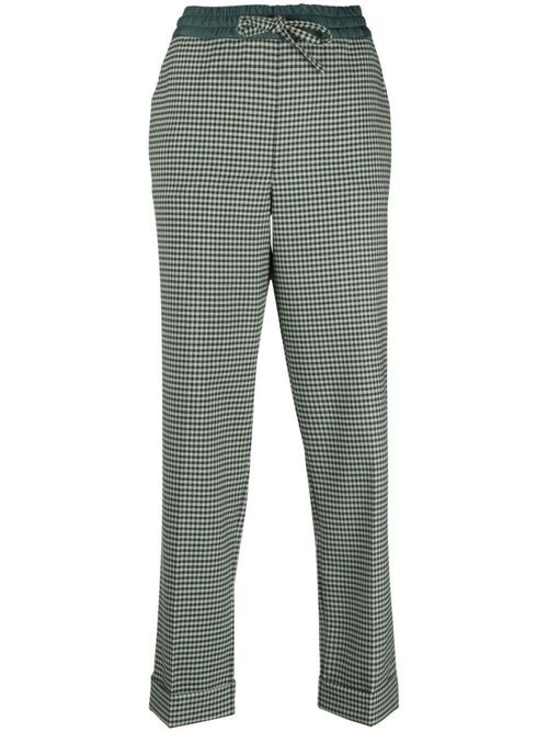 Green Fine-check Tapered Cropped Trousers