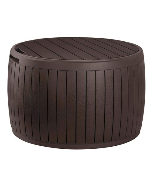 Circa 37gal Round Patio Box Stylish Storage Table and Seating, Brown Resin - Brown