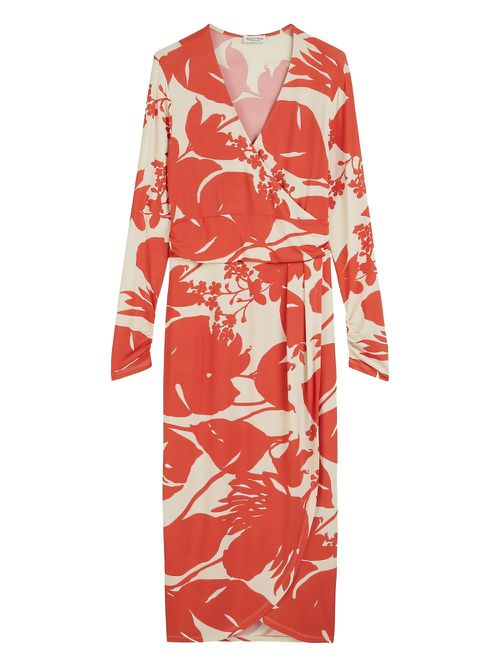 Floral-print wrap dress - Orange