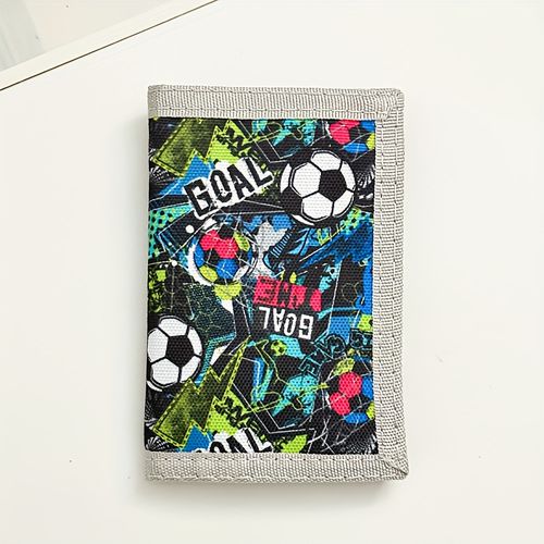 TEMU Bdqpin Football-themed Trifold Wallet - Lightweight Polyester With Zipper Pocket & Keychain, Multiple Card Slots & Coin Purse, Cartoon Print