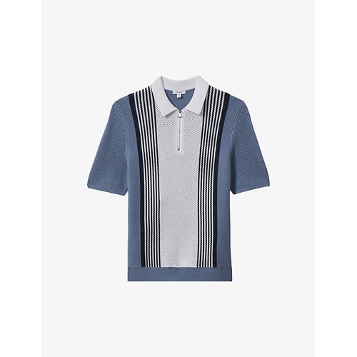 Mens Blue/white Berlin Half-zip Striped Knitted Polo Shirt