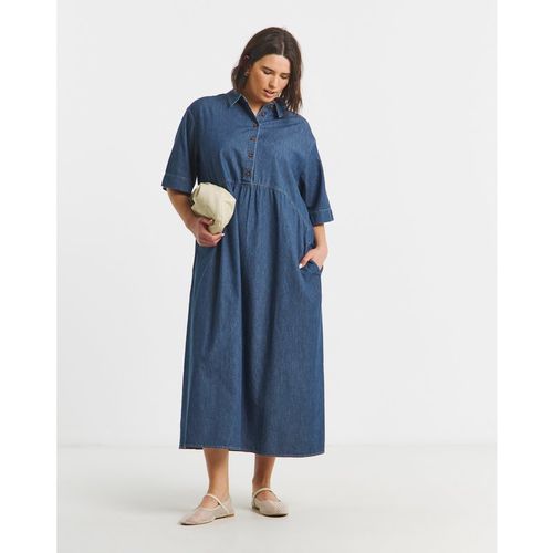 Short Sleeve Collared Denim Midaxi Dre