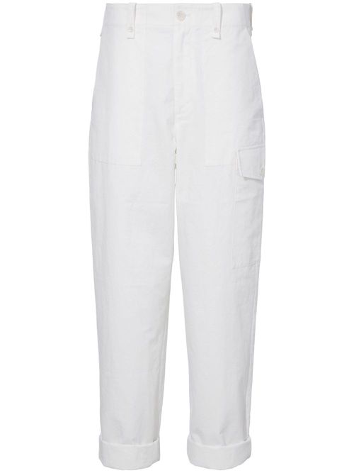 Tapered-leg cotton-linen blend trousers