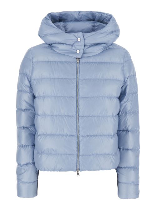 Hooded Quilted Down Jacket — Blue