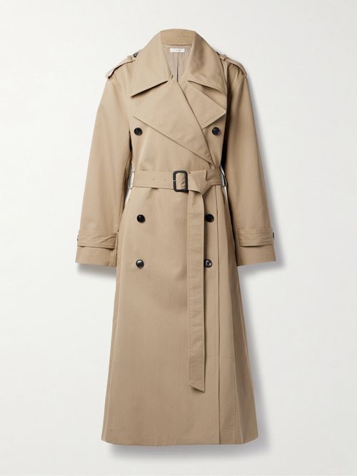 Belted Double-breasted tton-blend Twill Trench at - Brown