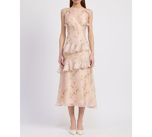 princess polly baby blue dress En Saison | Women's Kimberly Ruffle Midi Dress - Cantaloupe Multi