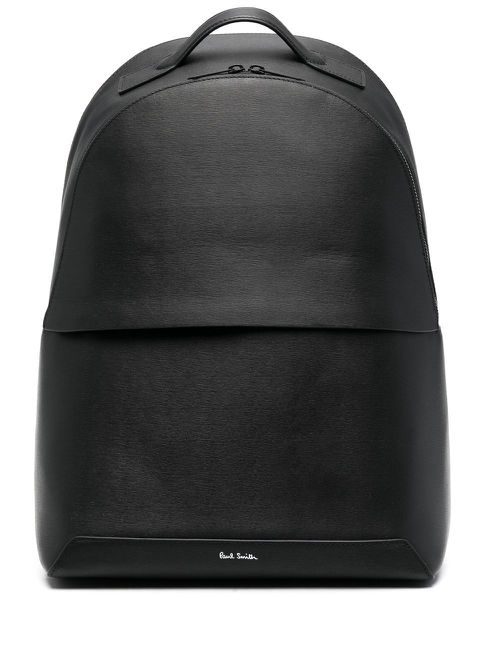 Logo-strap leather backpack - Black