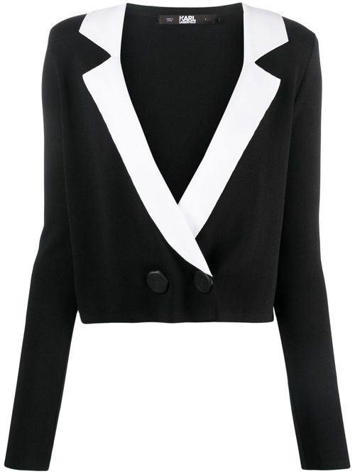 Notch-lapel cropped cardigan - Black
