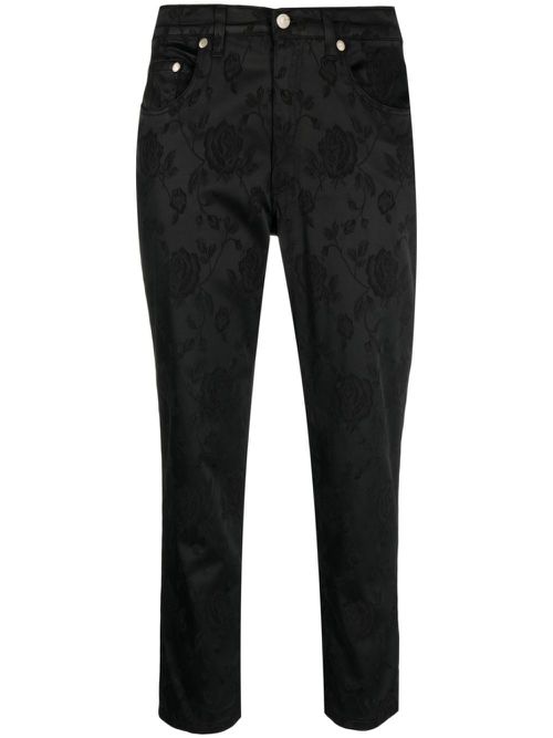2000s floral-jacquard cropped trousers - Black
