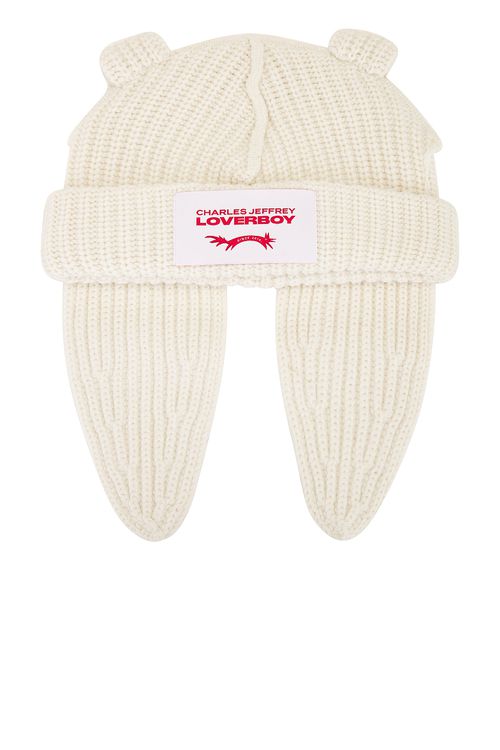 Charles Jeffrey LOVERBOY Chunky Rabbit Beanie in Ecru - Cream.  a